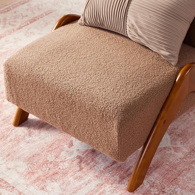 Oversized Accent Chair upholstered armless mid Century Modern Living Room Chair with Wooden Legs for Bedroom/Office/Cafe Sherpa Brown