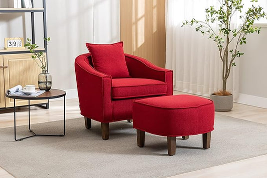 Accent Chair with Ottoman Mid Century Modern Barrel Chair Upholstered Club Tub Round Arms Chair for Living Room