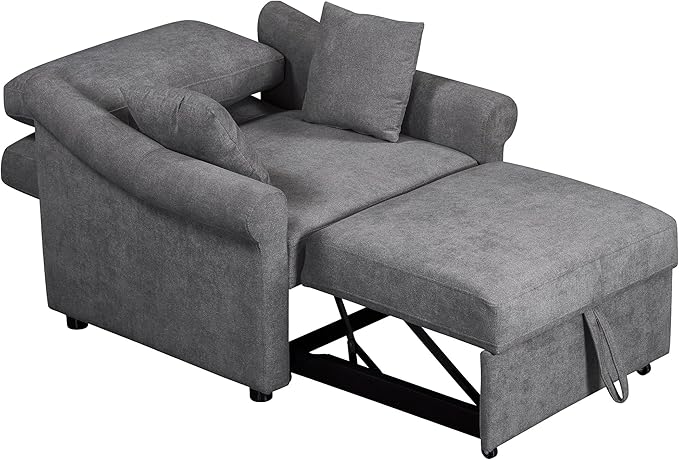 Convertible Sleeper Chair with Adjustable Backrest 3-in-1 Sleeper Chair with Metal Frame 3 in 1 Lounger Chair Turns Into Bed Chenille Fabric Single Bed for Living Room