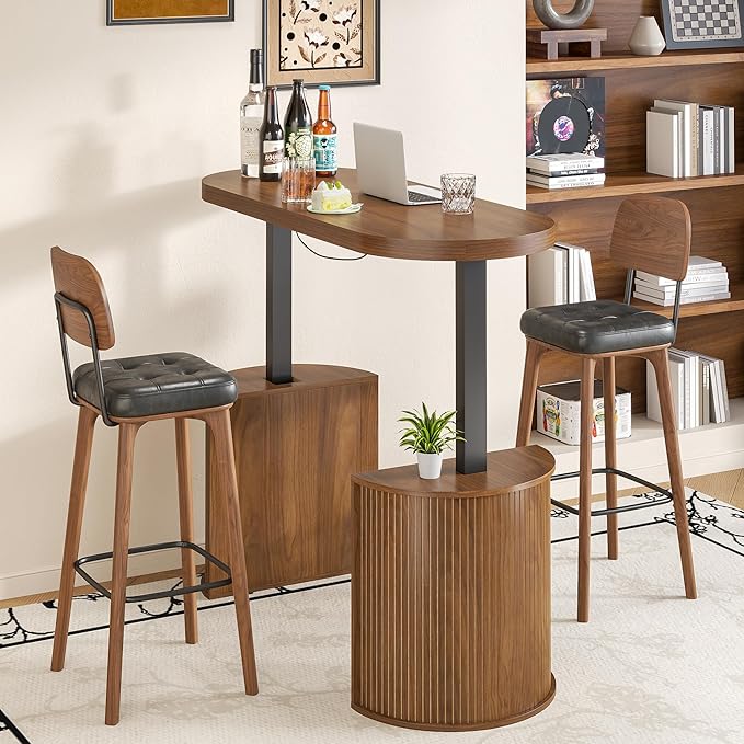 Mid Century Modern Electric Standing Desk with Storage 55 x 22 Inch Small Sit Stand Up Desk Wood Adjustable Height Computer Executive Desk for Home Office Laptop Walnut