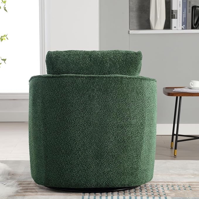 Upholstered Swivel Barrel Chair 31 Wide Modern Fabric Ergonomics Single Sofa Chair Living Room Bedroom Accent Chair Comfy Club Swivel Chair (Boucle Green)