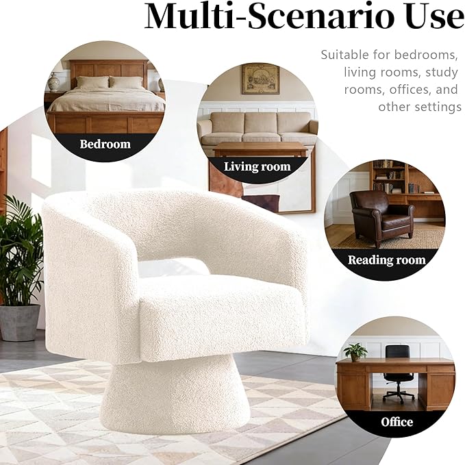 Accent Barrel Chair Set of 2 Modern Teddy Bear Velvet Club Chair 360° Swivel Degree Dressing Chair Suitable for Living Room Reading Room Bedrooms Office White
