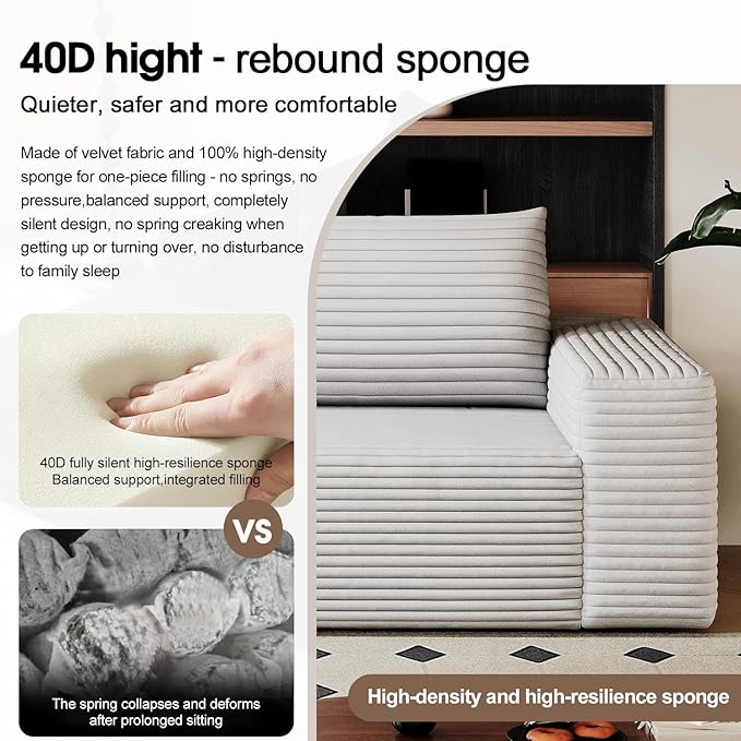 71 Boneless Corduroy Modular Couch with Deep Seat Memory Foam Comfy Small Cloud Couch for Small Spaces No Assembly Required Sofa for Living Room Bedroom &amp Apartment (White 71inch)