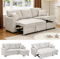 Sectional Sleeper Sofa with Pull Out Bed L Shape Convertible Chenille Couch with Storage Chaise 2 in 1 Pull Out Sofa Bed with 2 Seats for Living Room Apartment Beige