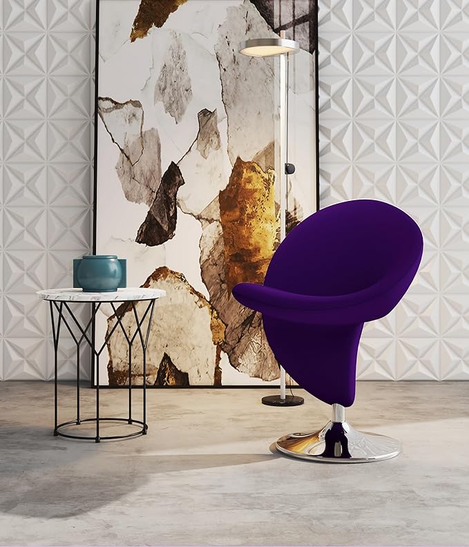 Manhattan Comfort Curl Swivel Accent Chair Set of 1 with 360° Turn Fully Assembled Upholstered in Wool Blend Modern Ergonomic Design with Polished Chrome Base Set of 1 Purple