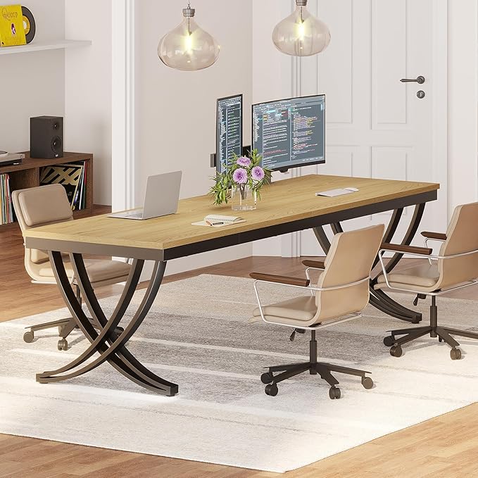 Tribesigns 2 Person Office Computer Desk 78.7-Inch Extra Long Desk Large Double Desk for Two People Workstation Work Desk for Home Office with Stylish Legs (Natural)