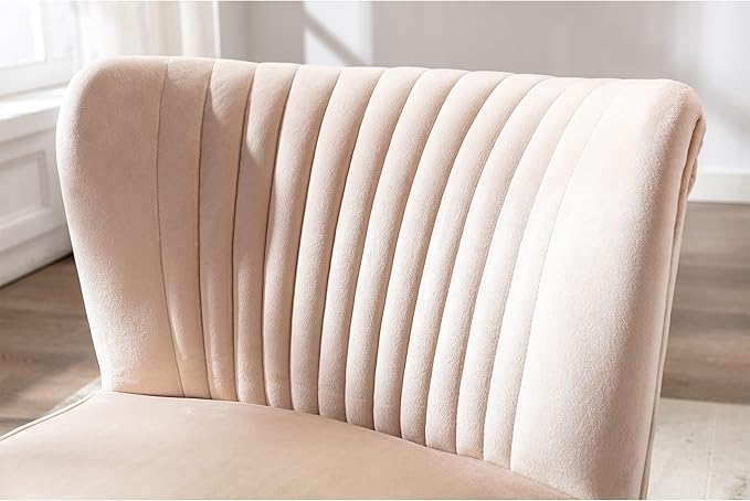 WO Home Furniture 25 Wide Tufted Velvet Accent Chair with Rust Resistant Golden Metal Legs Premium Quality Rust Resistant Seat for Your Den Living Room Bedroom Inside Area (Tan)