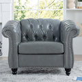 Oversized Chesterfield Chair PU Leather Accent Chair with Tufted Back Club Chair for Living Room Bedroom Gothic Victorian (Grey)