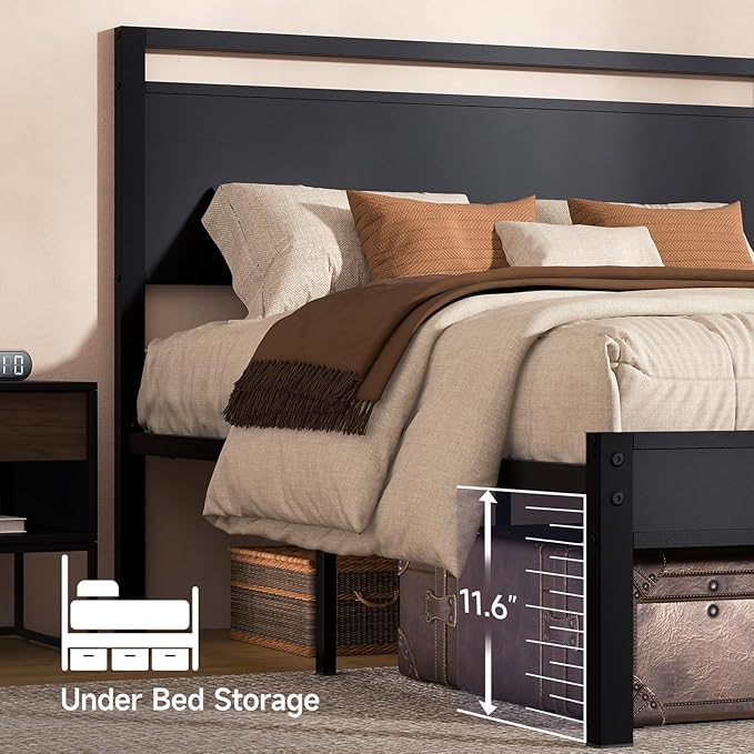 Z-hom Easy Assembly Sturdy Metal Platform Bed Full Size Bed Frame with Headboard &amp Footboard Anti-Slip &amp Silent Support No Box Spring Needed with Underbed Storage Modern Bedroom Furniture