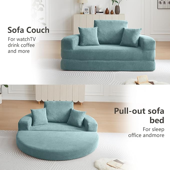 71 Boneless Sofa Bed Oversized Round Couch 2-in-1 Foldable Floor Sofa for Living Room and Apartment No Assembly (Sky Blue 71)