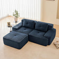 80 Modern Blue Corduroy Modular Boneless Sectional Couches for Living Room 2 Seater Deep Seat Compressed Sofa No Assembly Memory Foam Cloud Comfy Loveseat Couches with 1 Ottoman L Shaped