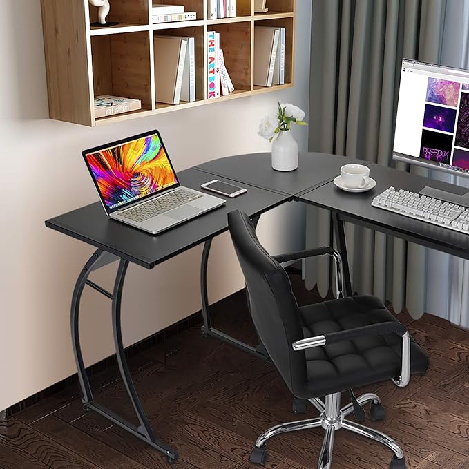 ZenStyle L-Shape 58.1in Corner Computer Desk Home Office PC Laptop Table Multipurpose Gaming Workstation with Solid Steel Frame/Waterproof Desktop