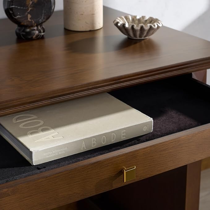 SAFAVIEH Couture Collection - Francesco Walnut Wood 4-Drawer Desk with Brass Accents Modern Writing Table with Storage (SFV4239A)