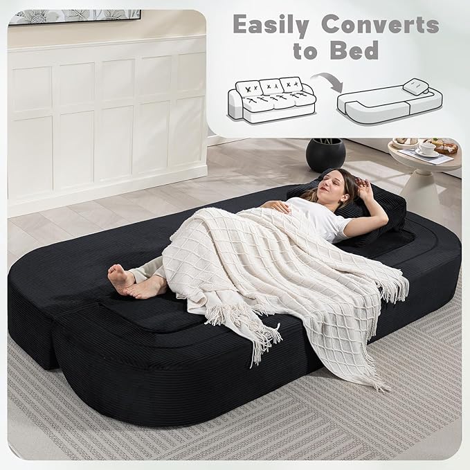 from Couch to Cloud: 3-Seater Boneless Sofa Bed for Small Spaces Cozy Tufted Corduroy Sleeper for Modern Adults No Assembly Needed Ships Compressed