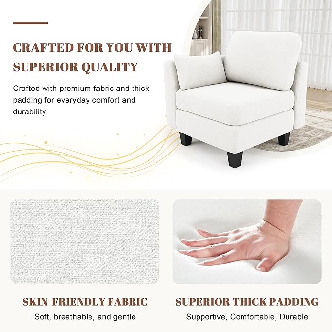 Sectional Sleeper Sofa 6 Seaters Modular Sleeper Sofa Couch Comfy Sectionals Couches Bed Convertible Sofas with Ottomans Modular Sectional Couches for Living Room White