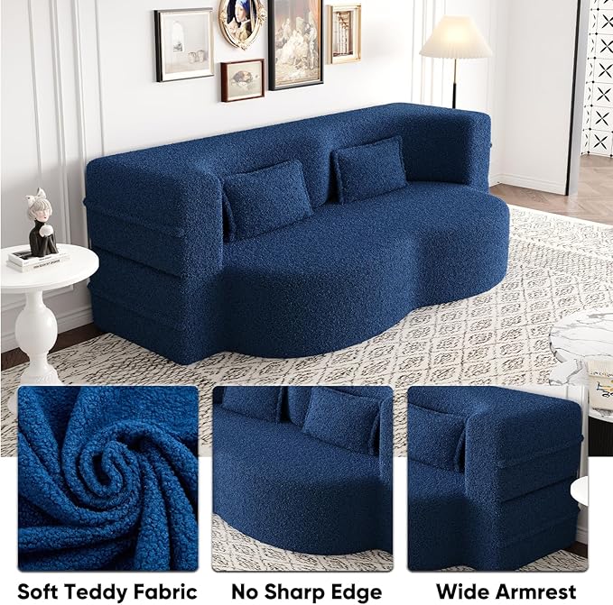 JOYBASE 78in Sofa Couch Convertible Oversized Cloud Loveseat Minimalist Sleeper Sofa Bed for Living Room Apartment Office No Assembly Required (Blue)