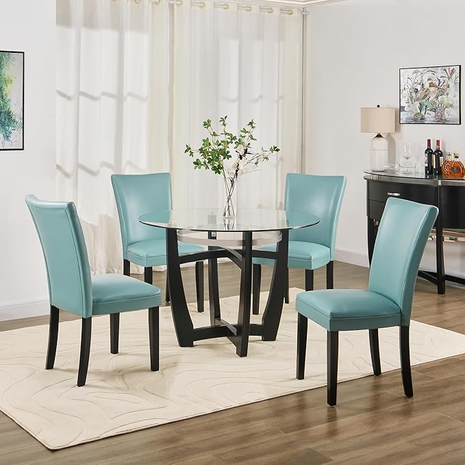 MODERION Parsons Solid Wood Dining Chairs Set of 6 with UP High Back Kitchen Chairs with Upholstered Seat Holds Up to 300 LbsAccent Chairs Easy Assembly Light Blue CY1331HL