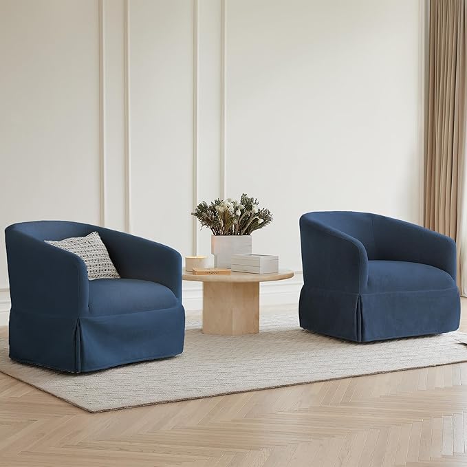 Swivel Accent Chair Set of 2 360 Degree Performance Fabric Armchair Modern Barrel Chairs Armchair for Living Room Bedroom Home and OfficeBlue