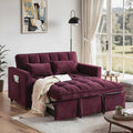 3 in 1 Convertible Sofa Bed Love Seat Sleeper Bed with Side Pockets Velvet Fabric Pull Out Couch with Adjustable Backrest for Living Room Bedroom Apartment Purplish-Red