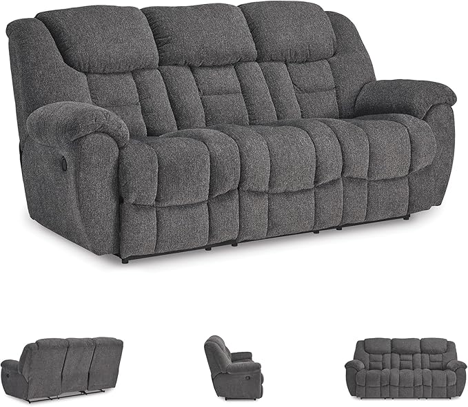 Signature Design by Ashley Foreside Contemporary Stain Resistant Manual Reclining Sofa Gray