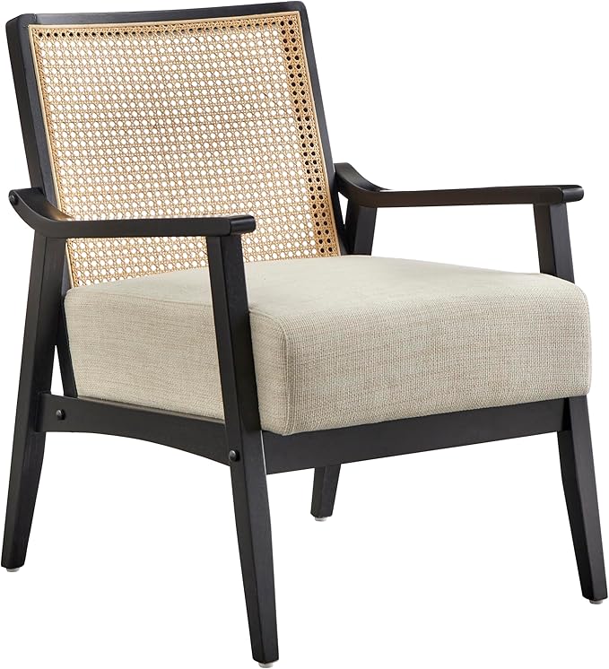 Hadwin Cane Back Accent Chair Solid Wood Frame Black