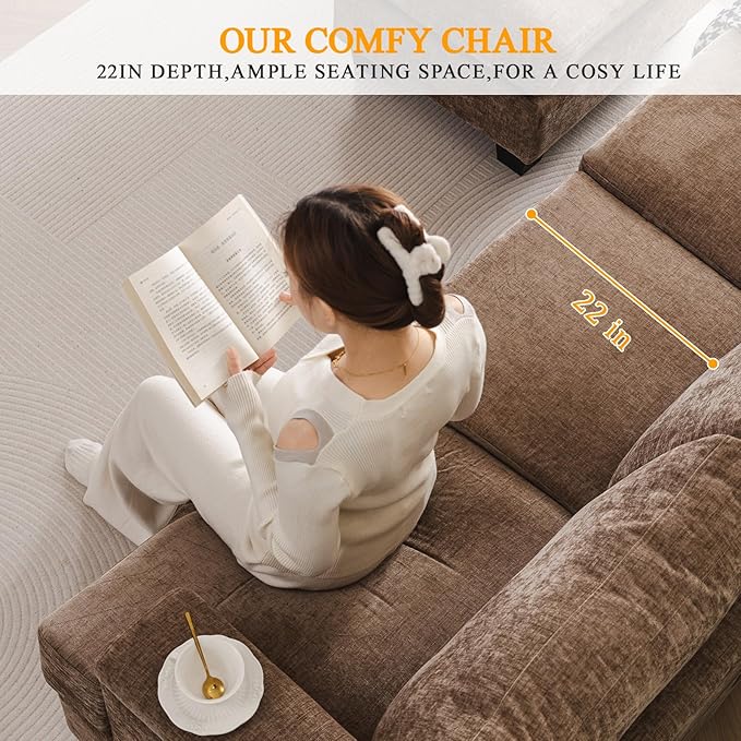 Sectional Couch Sofa with Armrest Organizer85 L Shaped Couch with OttomanVelvet Convertible Couches for Living RoomSofas Set with Single Chair for BedroomHome FurnitureBrown