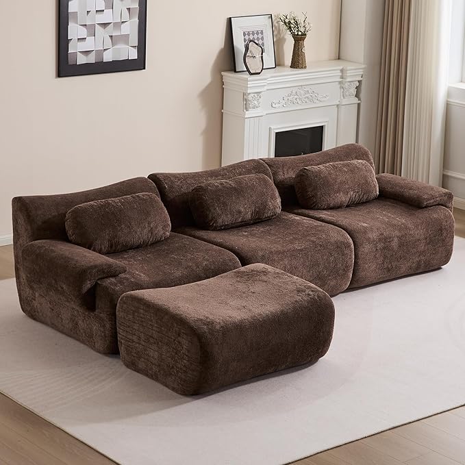 Multiple Modular Boneless Couches for Living Room Cloud Sectional Sofa with Comfy Deep Seat Oversized L-Shaped Convertible Couch with Ottoman for Bedroom Apartment 4 Modules Combined Chocolate