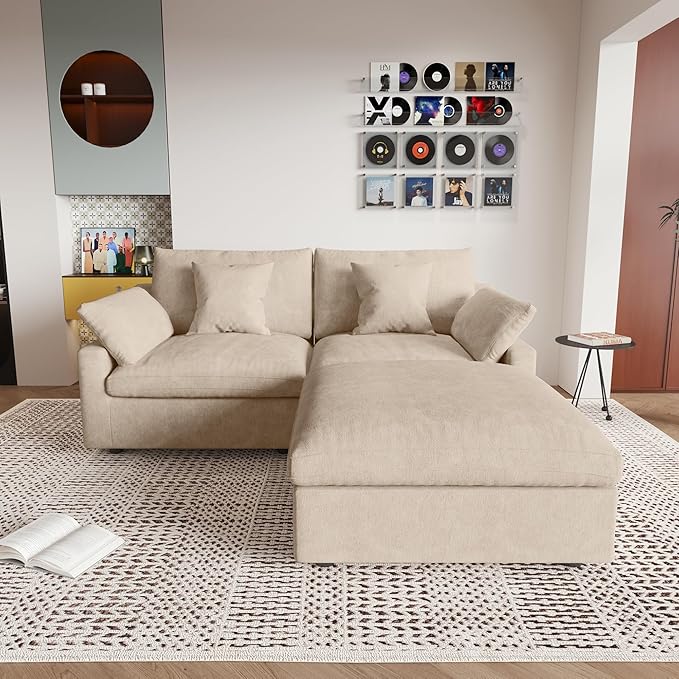 JACH Sectional Couches for Living Room Cloud Sectional Couch with Deep Seat Love Seat Modular Sofa with Chaise Ottoman Covers Removable &amp Washable Sofas Furniture for Living Room Khaki