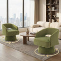 Swivel Barrel Chair - Velvet Upholstered Modern Armchair with Striped Backrest &amp Plush Padding Round Lounge Chair for Living Room Bedroom (Green-Openwork-(2 Pcs))