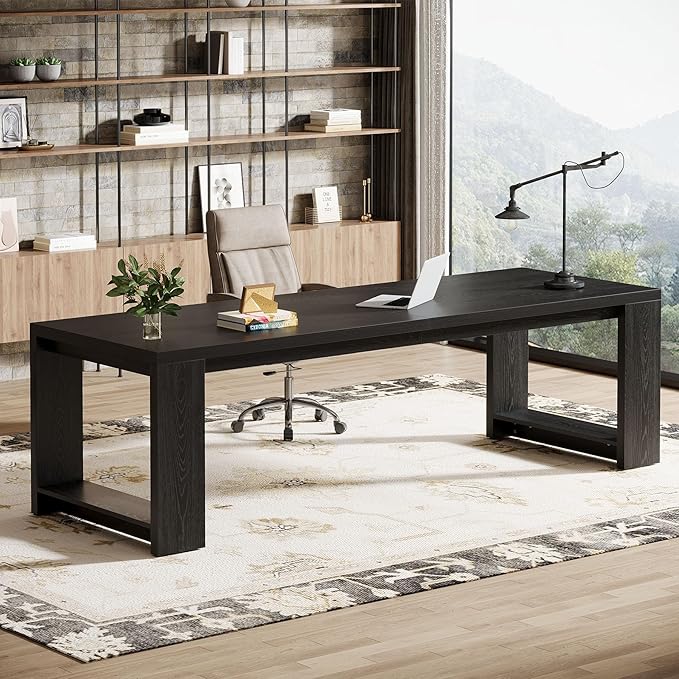 Tribesigns 2 Person Desk Set of 2 86.6 Inches Extra Long Desk Two People Computer Writing Table All Wood Large Desks Workstation for Home Office Black