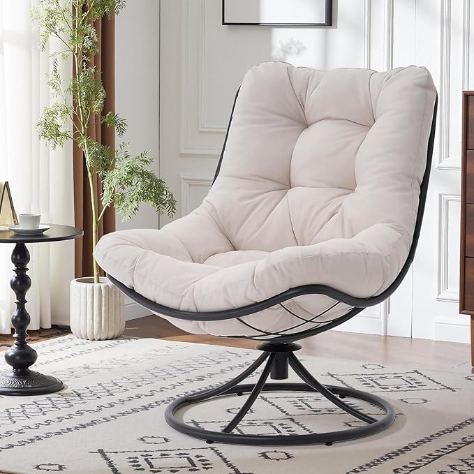 ONBRILL Swivel Accent Chair 360 Degree Swivel Chair with Soft Thick Cushion and Sturdy Steel Frame Modern Comfy Lounge Chair for Living Room Bedroom Reading Room Patio Outdoor Beige