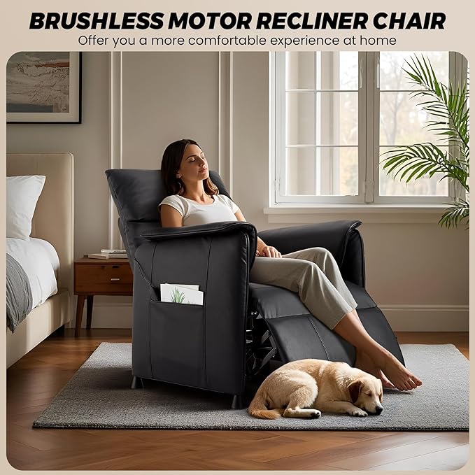Electric Recliner Chair with Heat and Massage Power Recliner Sofa Bed for Living Room Home Theater or Office Heated Recliner Adjustable PU Leather Massage Chair Remote Control Black
