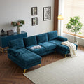 Karl home Convertible Sectional Sofa 110 U-Shape Sofa Couch 4-Seat Couch with Chaise ChenilleFabric Upholstered for Living Room Apartment Office Peacock Blue
