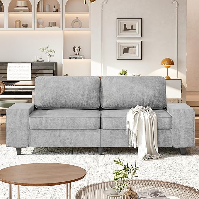 3 Seater Sofa Couch with Deep Seats 84 Mid Century Modern Chenille Fabric Sofa with Armrests Comfy Couches for Living Room Bedroom Apartment and Office