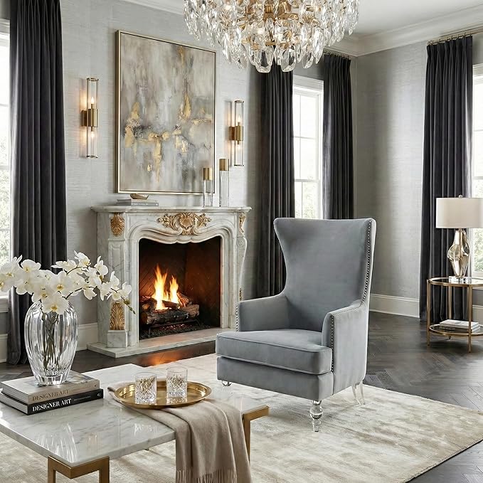 Safavieh Couture Geode Modern Light Silver Wingback Chair