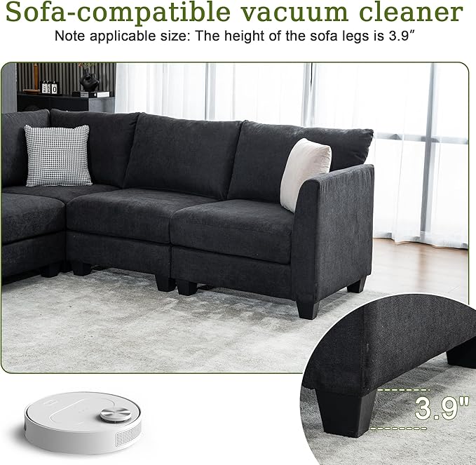 122.8 Large Sectional Couches for Living Room 6 Seater L Shaped Modular Sectional Sofa with Storage Ottoman &amp USB Oversized Corner Couch for Living Room（Black）