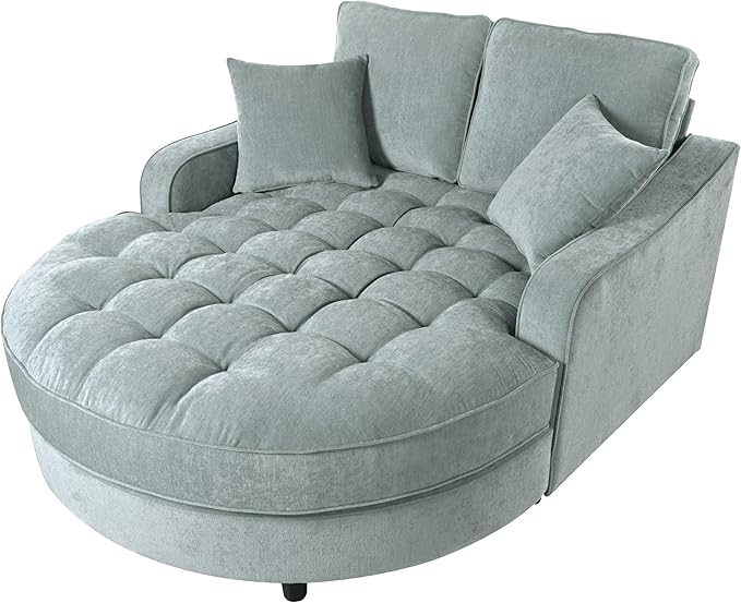 55 Chaise Lounge Upholstered Sofa Bed with Tufted Seat and Detachable PillowsSofa Couch for Living Room (Misty Green#q)
