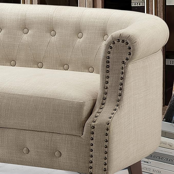 Rosevera C18-1 (1-B) Garner Chesterfield Settee Loveseat Beige
