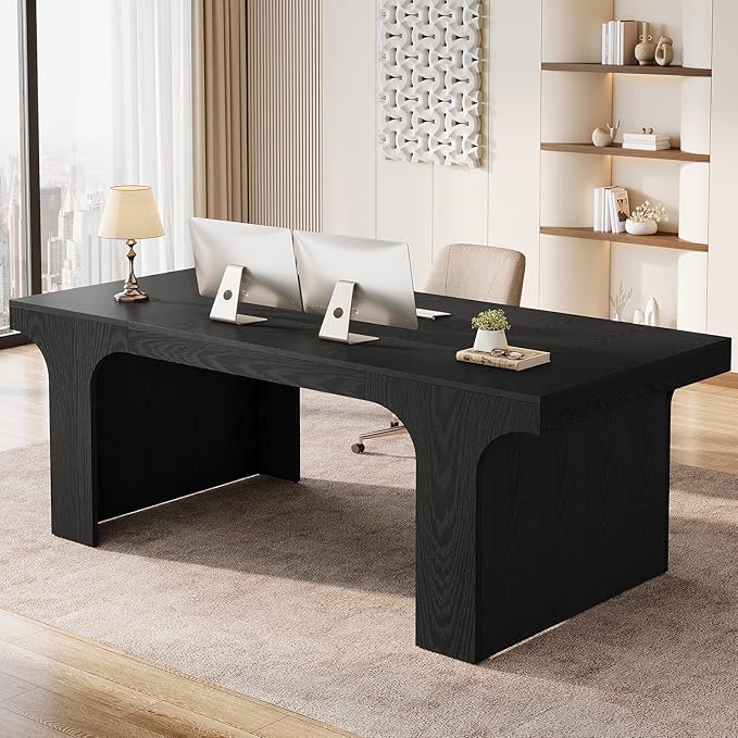 Tribesigns 70.87 Executive Office Desk Large Workspace Computer Desk Modern Wooden Writing Table Simple Business Furniture with Arched Design for Home Office Black