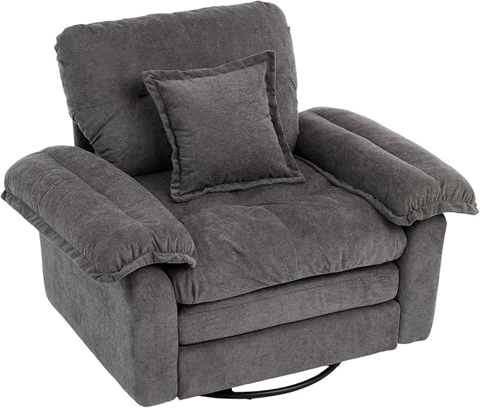 360° Swivel Accent Chair Oversized Plush Modern Chenille Armchair with Padded Seat &amp Back Comfy Spinning Chair for Living Room Bedroom Office (Grey)