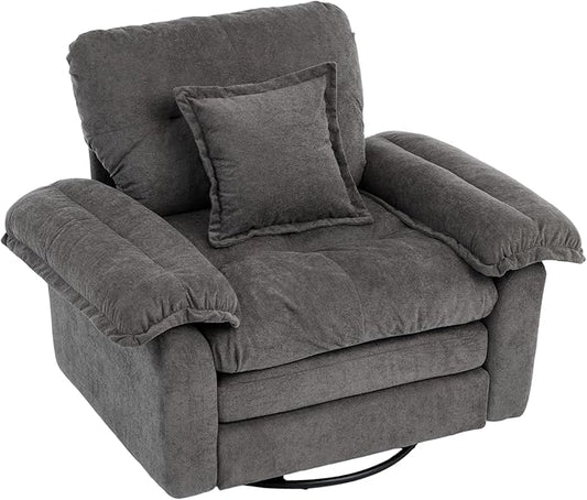 360° Swivel Accent Chair Oversized Plush Modern Chenille Armchair with Padded Seat &amp Back Comfy Spinning Chair for Living Room Bedroom Office (Grey)