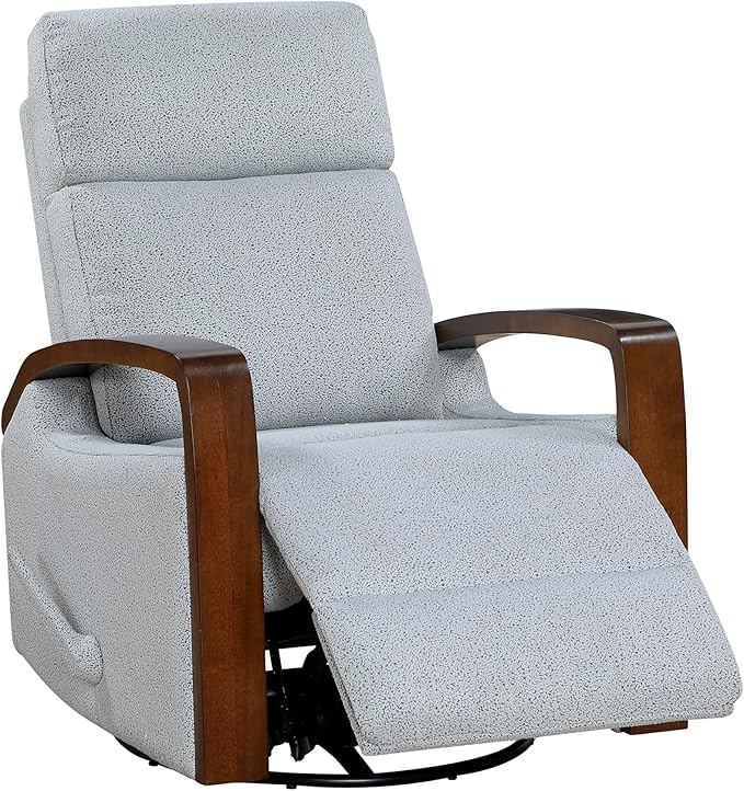 Lexicon 360 Degree Swivel Glider Reclining Chair Soft Boucle Manual Recliner Comfy Nursery Glider Recliner Wood Arms Pull Handle for Living Room/Office/Bedroom/Apartment Gray