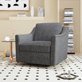 360 Degree Swivel Accent ChairUpholstered Armchair with Brass Nail DecorativeOversized Modern Comfy Reading ChairsCotton Linen Single Sofa Chair for Living RoomBedroom (Black+Gray)