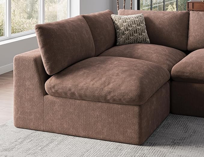 120 Cloud Sectional Couch | Oversize Boneless Couches for Living Room | 4 Seater L-Shape Sofa | Brown