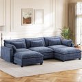 Pipishell 110.6 U-Shaped Modular Sectional Sofa 5-Seat Modern Chenille Deep Seat Comfy Cloud Couch with 2 Movable Ottoman &amp Throw Pillows for Living Room Bedroom and Apartment Blue