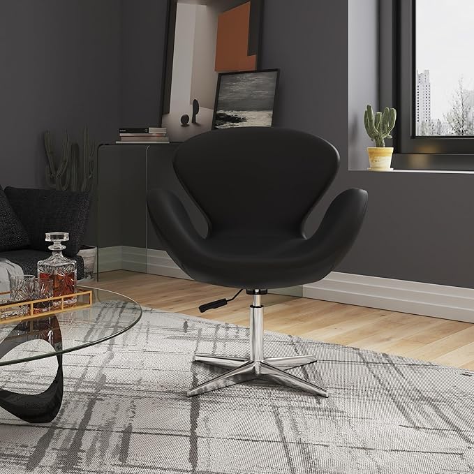 Manhattan Comfort Raspberry Adjustable Swivel Accent Chair with 360° Turn Polished Chrome Base Modern Retro Design Versatile Seat Ideal for Any Room Set of 1 Black