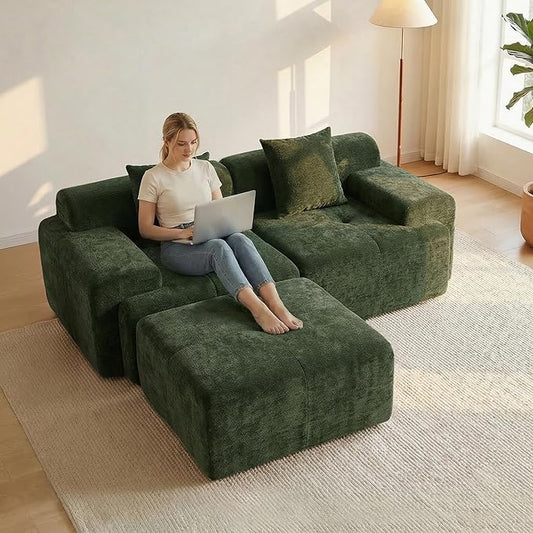 83.5 Modular Sectional Sofa Luxury 32.6 Deep Seat Cozy Cloud Couch L-Shaped Boneless Couches for Living Room Apartment Bedroom No Assembly Required(Green) | 17 Thickened Seat Super Soft Seat