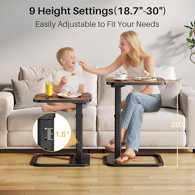 Adjustable Height TV Tray Table with Bumper Rounded Corner Design &amp Flip-top Side Table for Bedroom Living Room Bathroom and Study End Table for Eating Dinner or Laptop Brown