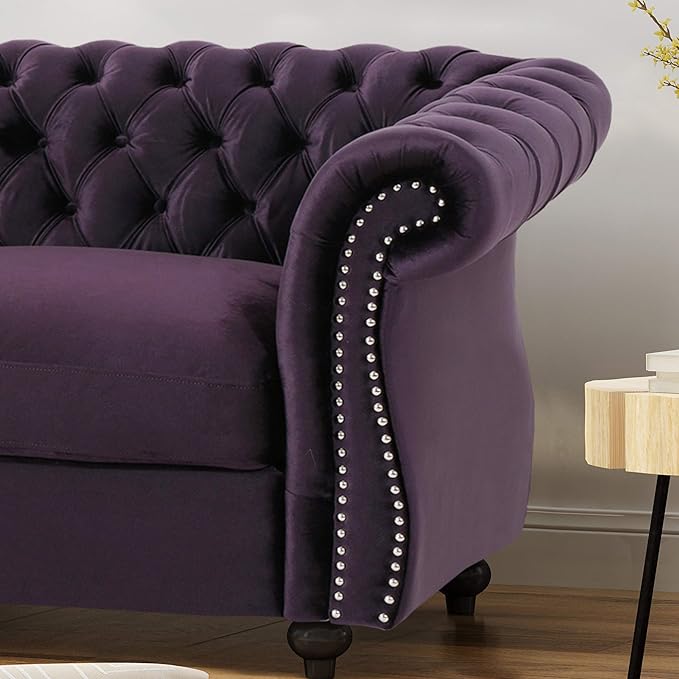 Christopher Knight Home Karen Traditional Chesterfield Loveseat Sofa BlackBerry and Dark Brown 61.75 x 33.75 x 27.75