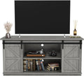JUMMICO TV Stand for 65 Inch TV Entertainment Center with Storage Cabinets and Sliding Barn Doors Mid Century Modern Media TV Console Table for Living Room Bedroom (Pale Gray)